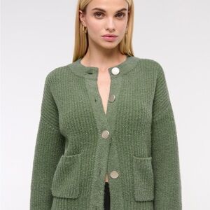 Abercrombie & Fitch Relaxed Hardware Green Button-Up Women's Sweater